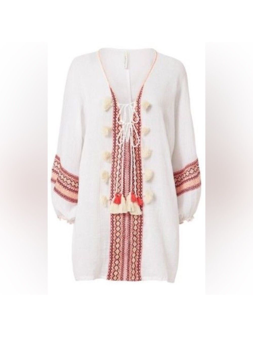 Cool Change Boho Embroidered Gauze Swim Coverup SZ L White Orange